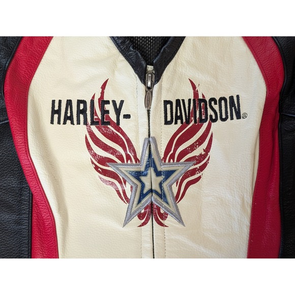 VTG Harley Davidson Women 2XL Leather Motorcycle Vest Gloves Set Black Red White - Picture 4 of 16